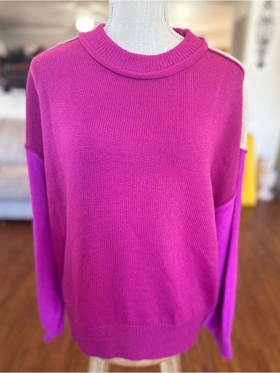 🏰🆕💜SHE + SKY: COLOR BLOCK PULLOVER SWEATER TOP SMALL - Picture 5 of 15